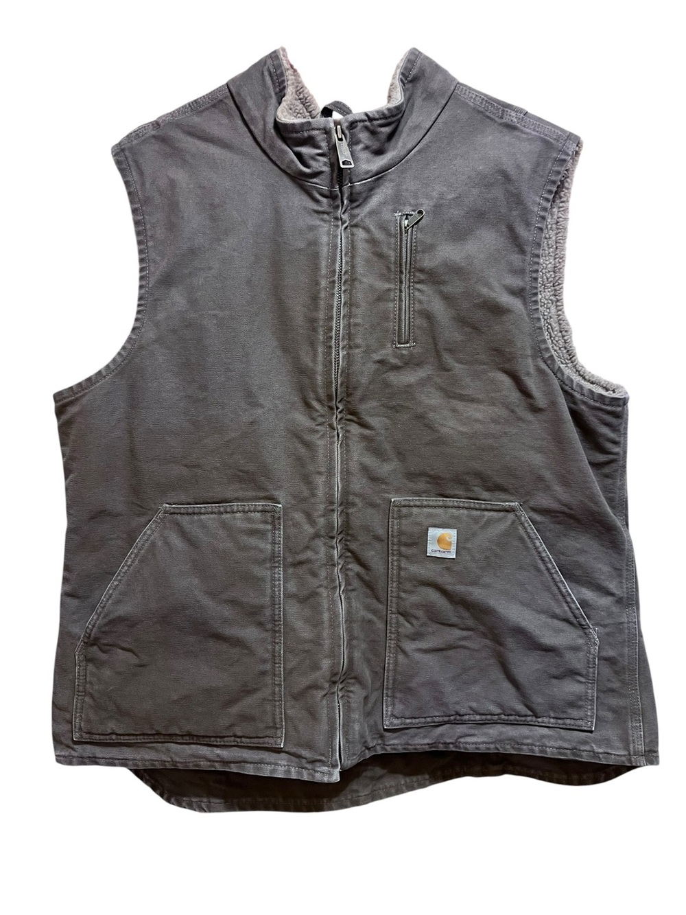 Carhartt Womens Mock-Neck Sherpa-Lined Sandstone Duck Vest Sz XL 16/18